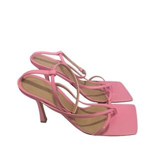 Bottega Veneta Stretch Leather Pink Blossom Sandals Heels Size 38 - Authentic